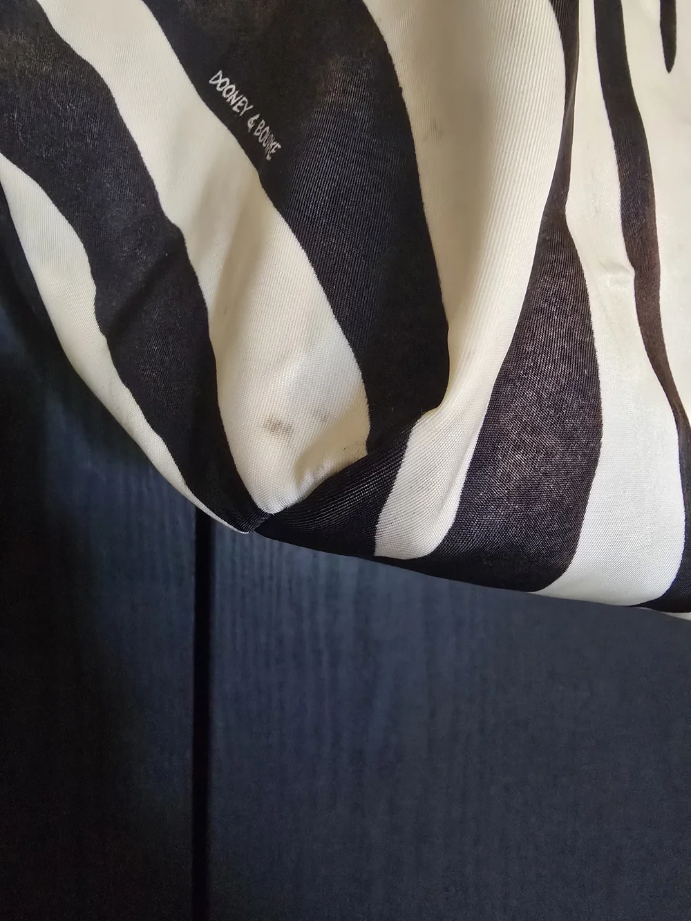 Dooney & Bourke Black and White Zebra Stripe Tote with Brown Leather Handles